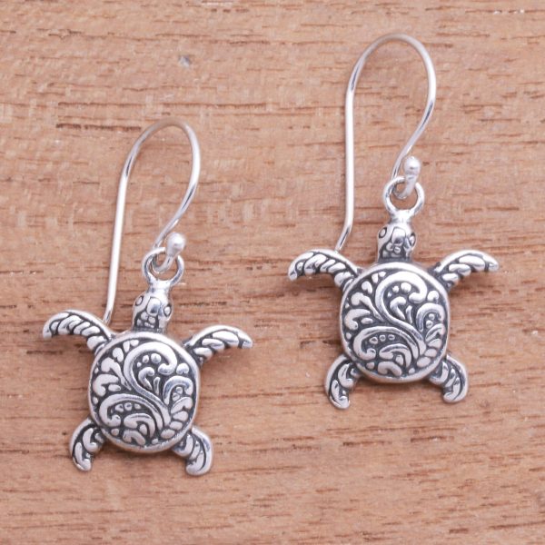 Baby Turtles Sterling Silver Sea Turtle Dangle Earrings from Bali Fashion