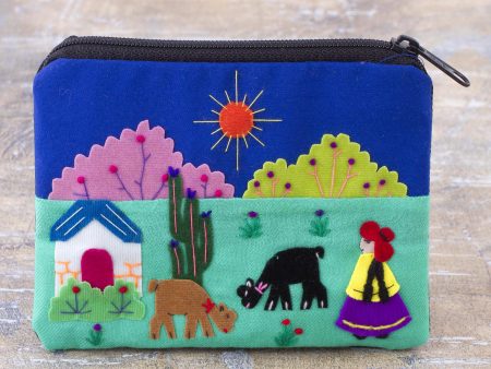 Andean Sunshine Embroidered Multicolor Cotton Blend Coin Purse from Peru Online