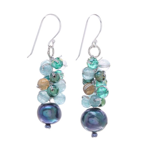 Winter Blue-Green Gemstone Cluster Dangle Earrings Online now