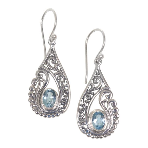 Blue Tendrils Artisan Crafted Blue Topaz and Sterling Silver Earrings For Sale