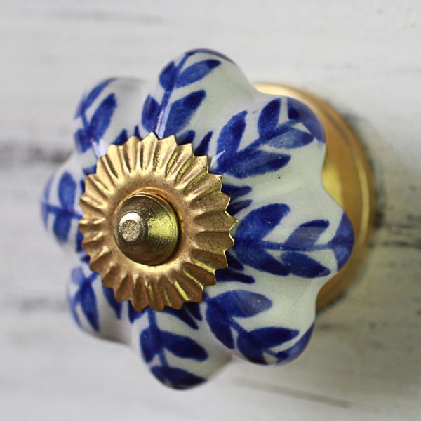 Blue Sunshine Ceramic Cabinet Knobs Floral White Blue (Set of 6) India Hot on Sale