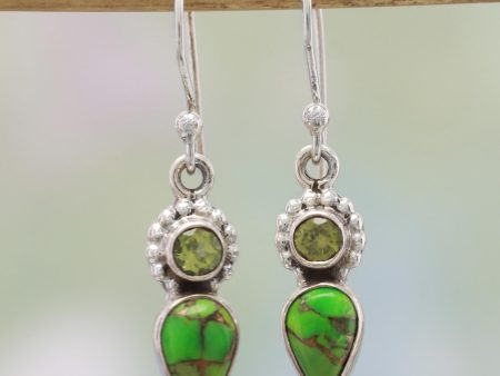 Arbor Allure Peridot and Composite Turquoise Dangle Earrings from India on Sale