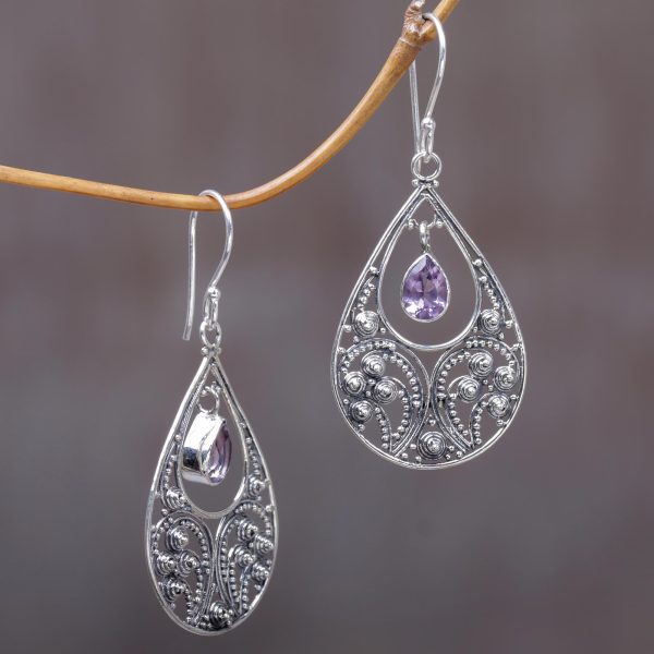 Bali Crest Amethyst and Sterling Silver Dangle Earrings For Cheap