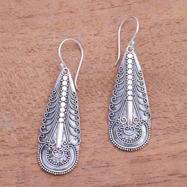 Balinese Culture Handmade Gold Accented Sterling Silver Dangle Earrings Fashion