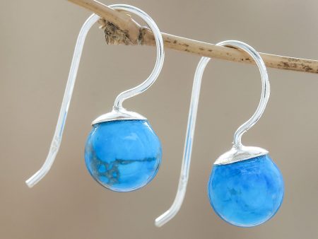 Beautiful Orbs Sterling Silver and Recon. Turquoise Drop Earrings Hot on Sale