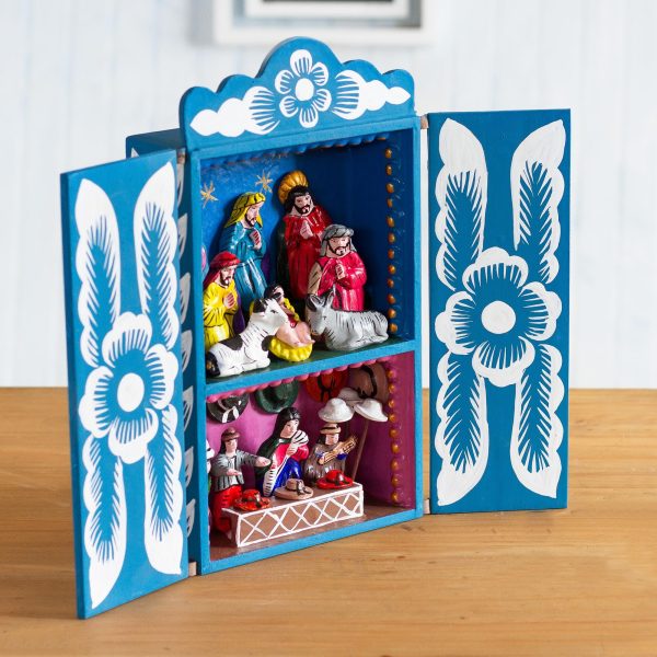 Blue Andean Christmas Handcrafted Christian Theme Christmas Retablo Diorama Cheap