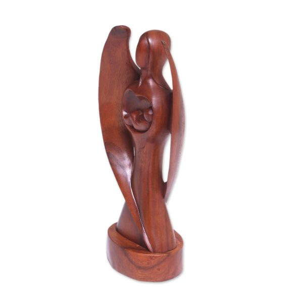 Baby Guardian Hand-Carved Suar Wood Baby Guardian Angel Sculpture Online Hot Sale