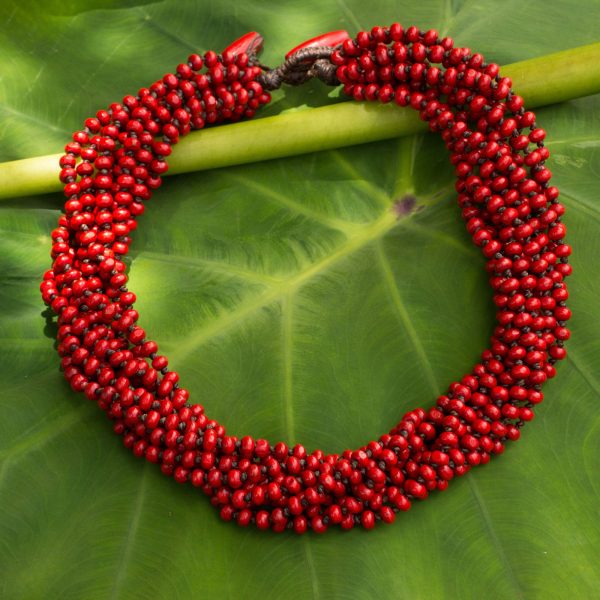 Bangkok Belle Red Torsade Necklace Wood Beaded Jewelry For Discount