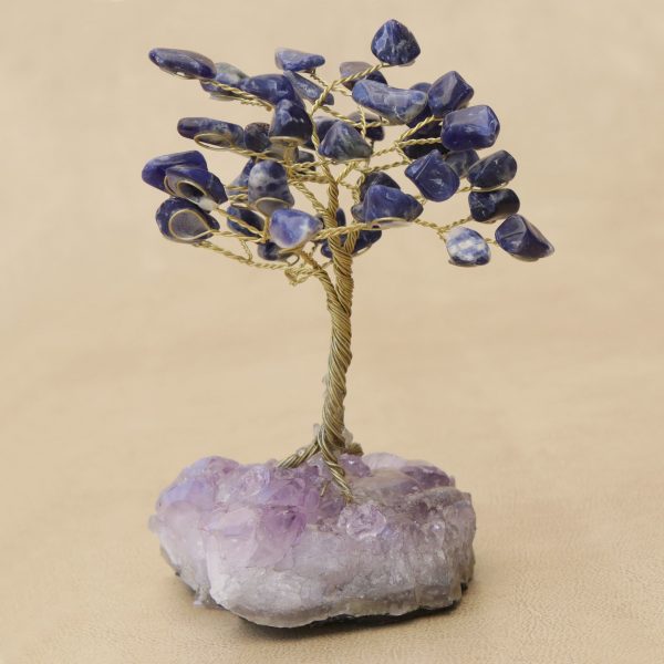 Blue Leaves Sodalite Gemstone Tree with an Amethyst Base from Brazil For Sale