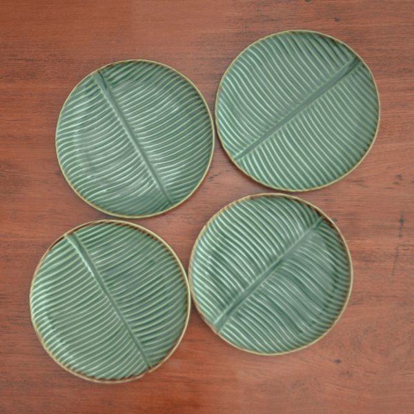 Banana Vibes Ceramic Banana Leaf Dessert Plates (Set of 4) from Bali Supply