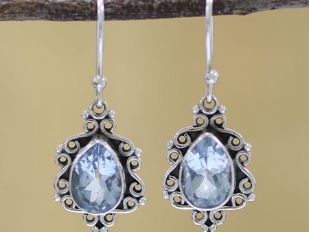 Blue Intricacy Sterling Silver and Blue Topaz Dangle Earrings from India Sale