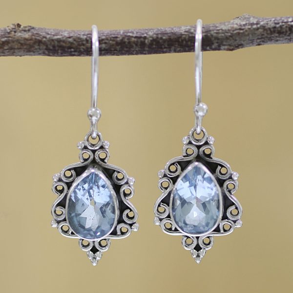 Blue Intricacy Sterling Silver and Blue Topaz Dangle Earrings from India Sale