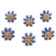 Blue Sunshine Ceramic Cabinet Knobs Floral White Blue (Set of 6) India Hot on Sale