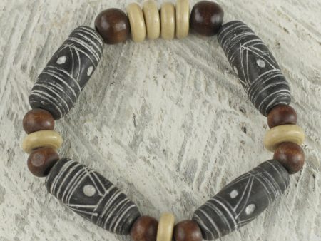 African Woman Brown Earth Tone Beaded Stretch Bracelet by Ghana Artisan Fashion