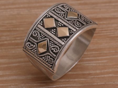 Ancient Enigma Handmade Sterling Silver Band Ring with 18k Gold Accent Online