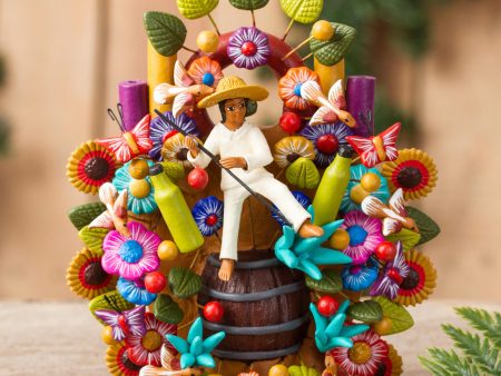 Agave and Tequila Hand-Painted Floral Ceramic Sculpture from Mexico For Discount