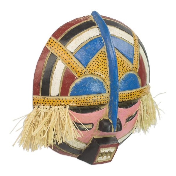 Adenike Hand Carved Rubberwood Round Adenike Mask with Raffia Sale