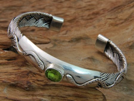 Baby Viper Snake Motif Cuff Bracelet with Peridot Sale