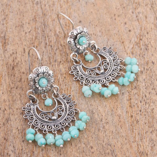 Blooming Elegance Floral Amazonite Chandelier Earrings from Mexico Fashion