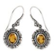 Balinese Sunflower Floral Sterling Silver and Citrine Dangle Earrings Fashion