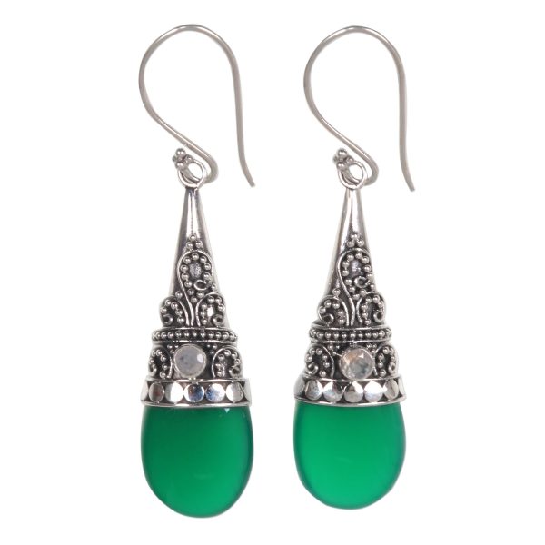 Bali Tradition Sterling Silver and Green Onyx Earrings Online