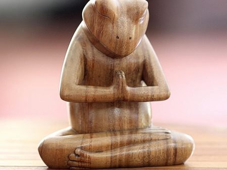 Asana Pose Yoga Frog Carved Wood Sculpture Discount