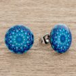 Blue Rivers Resin and Paper Stud Earrings in Blue from Costa Rica For Discount