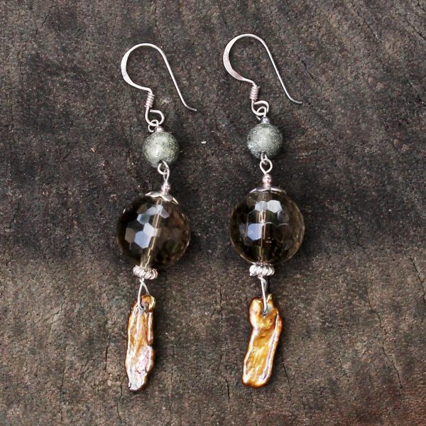 Beautiful Exotic Pearl and smoky quartz dangle earrings Supply