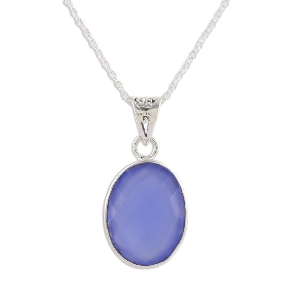 Blue Serenity Eight Carat Chalcedony and Sterling Silver Pendant Necklace Discount