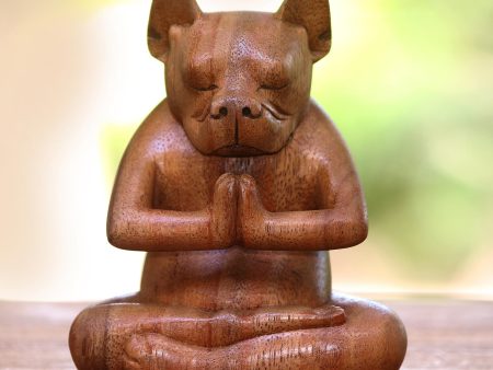 Yoga Boston Terrier in Brown Yoga Meditation Brown Boston Terrier Handmade Wood Statuette Discount