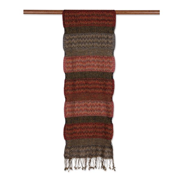 Autumn Waves Wave Pattern Wool Scarf from India For Cheap