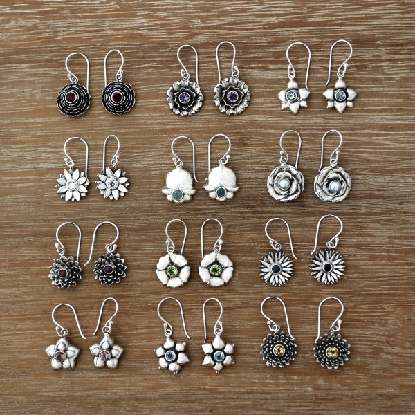 Birthday Flowers Hand Crafted Birthstone Dangle Earrings from Bali Online