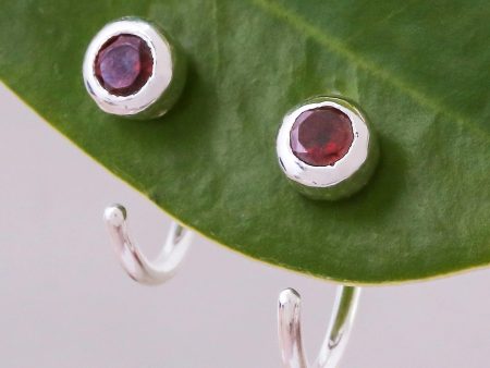 Back to Front Petite Thai Sterling Silver Half Hoop Earrings with Garnets Supply