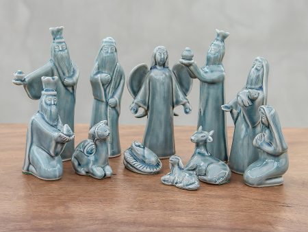 Blue Christmas Blue Celadon Ceramic Nativity Scene (11 Piece) Fashion