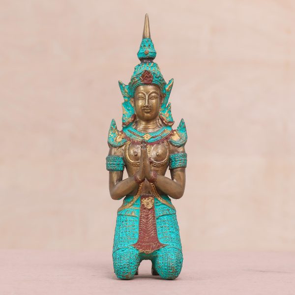 Woman Angel Greeting Thai Brass Sculpture of a Woman Buddhist Angel For Cheap