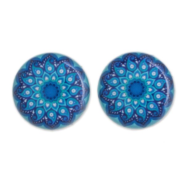 Blue Rivers Resin and Paper Stud Earrings in Blue from Costa Rica For Discount