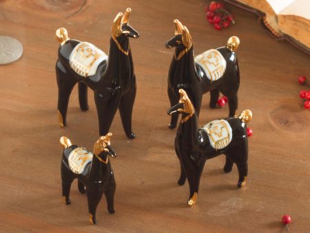 Black Llamas of the Andes Set of 4 Black Glass Llama Figurines with Gilded Accents For Discount