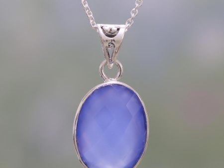 Blue Serenity Eight Carat Chalcedony and Sterling Silver Pendant Necklace Discount