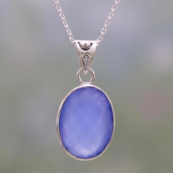 Blue Serenity Eight Carat Chalcedony and Sterling Silver Pendant Necklace Discount