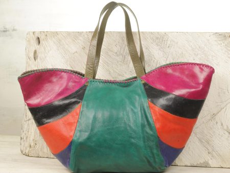 African Rainbow Handcrafted Colorful Leather Tote Handbag from Ghana For Cheap