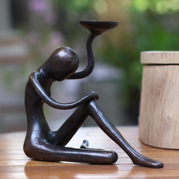 Ballet Bowl Balinese Antiqued Bronze Figurine with a Bowl Online Hot Sale