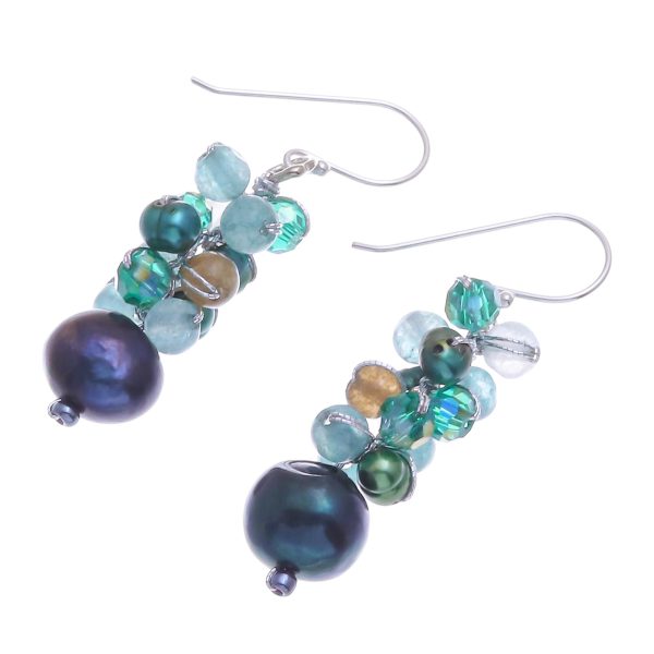 Winter Blue-Green Gemstone Cluster Dangle Earrings Online now