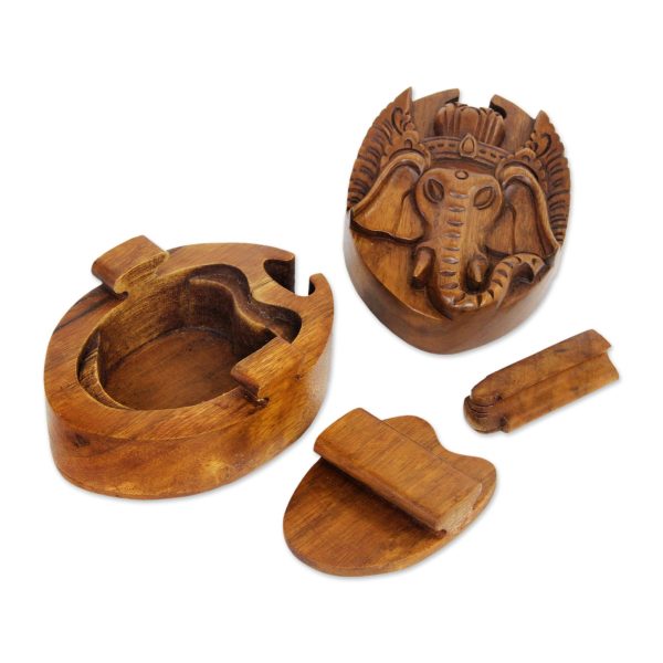 Auspicious Ganesha Hand Carved Balinese Wood Puzzle Box Supply