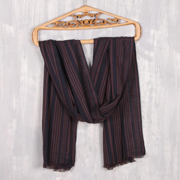 Elegant Combination Navy and Peach Striped Cotton Shawl from India Cheap