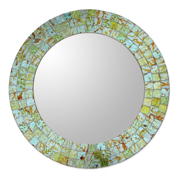 Aqua Splash Aqua and Lime Round Glass Mosaic Mirror from India Online Hot Sale