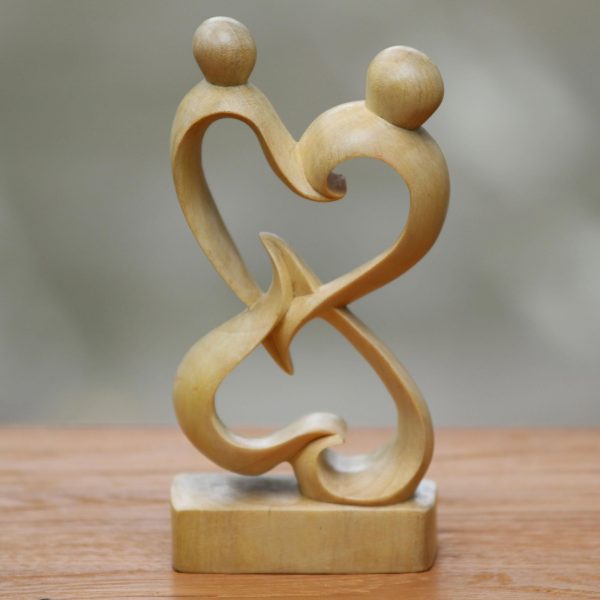 Balanced Hearts Abstract Crocodile Wood Statuette of Loving Couple from Bali Online now