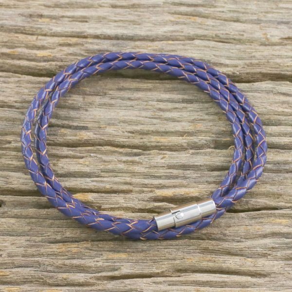 Blue Charm Leather Wrap Bracelet in Blue (23 in.) from Thailand Online Sale