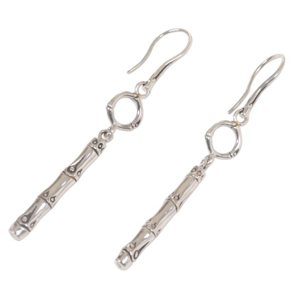 Bamboo Stalk Engraved Bamboo Motif 925 Sterling Silver Dangle Earrings Online Sale