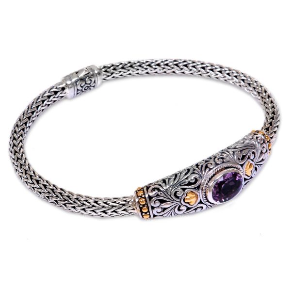 Bedugul Garden Handcrafted Balinese Gold Accent Silver Amethyst Bracelet Online Sale