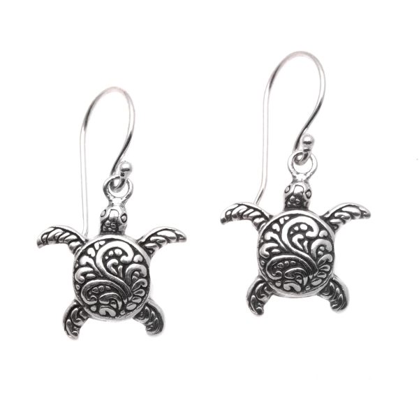 Baby Turtles Sterling Silver Sea Turtle Dangle Earrings from Bali Fashion